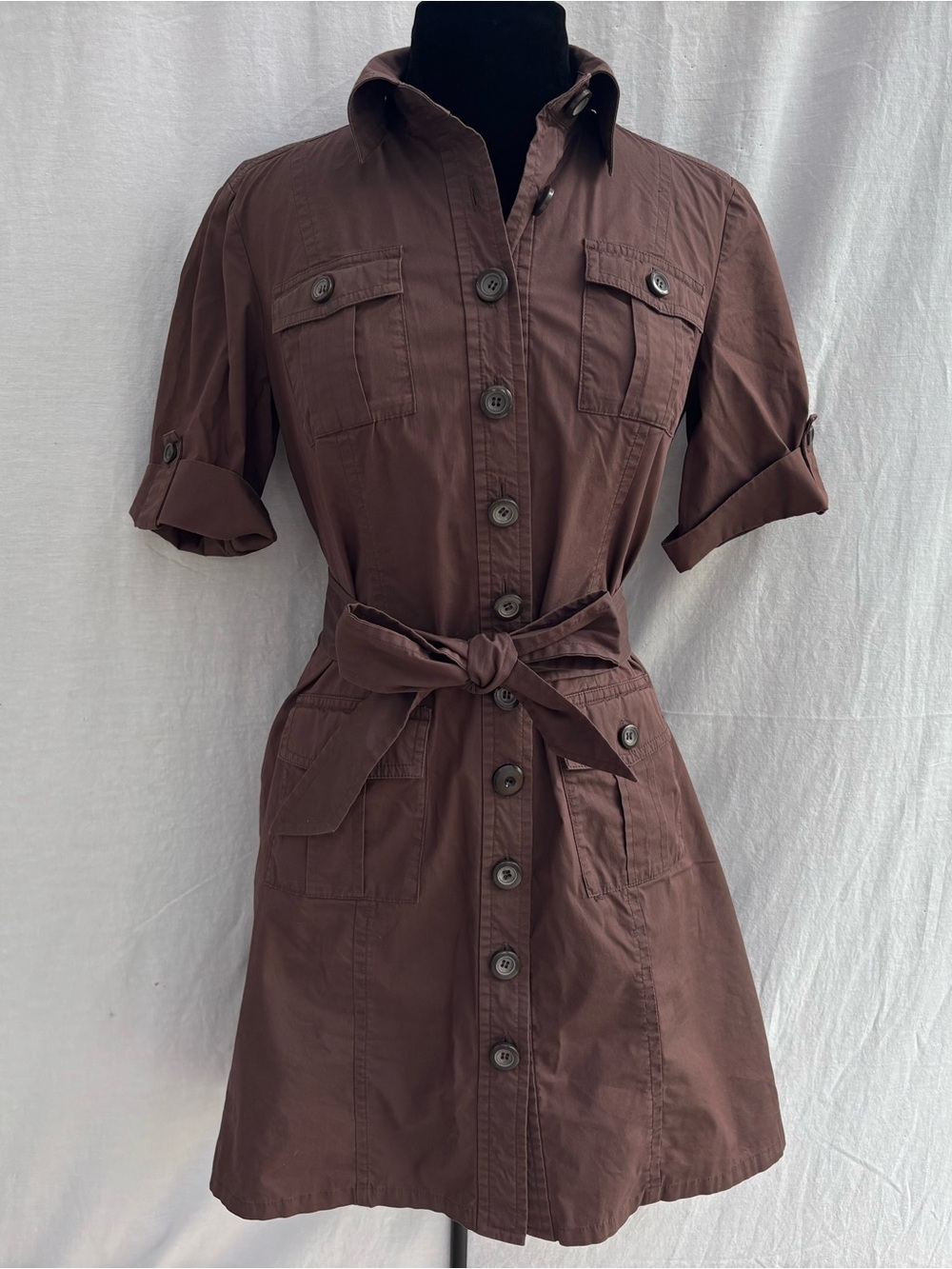 Safari Utility Shirt Dress Dark Academia Quiet Luxury Earthy Minimalist Sz 8